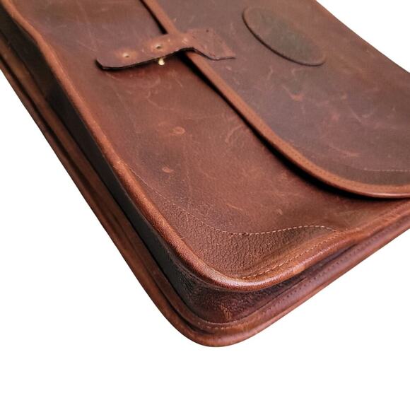 ORVIS Bullhide Brown Thick Leather Bag Vintage Portfolio Briefcase Weekend - Picture 14 of 15